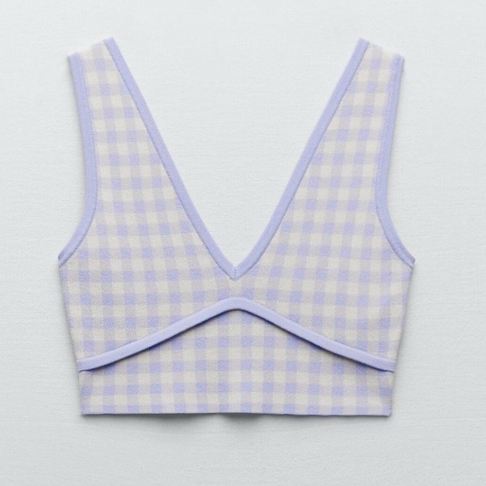 Zara Lavender Checkered Crop Top
